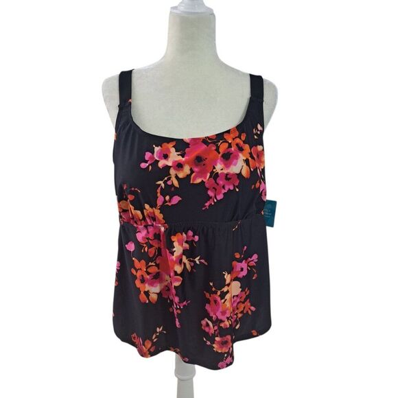 Beach Belle Women's Black Multi Floral Tankini Top Travel Vacation Plus Sz 20 - Picture 4 of 8